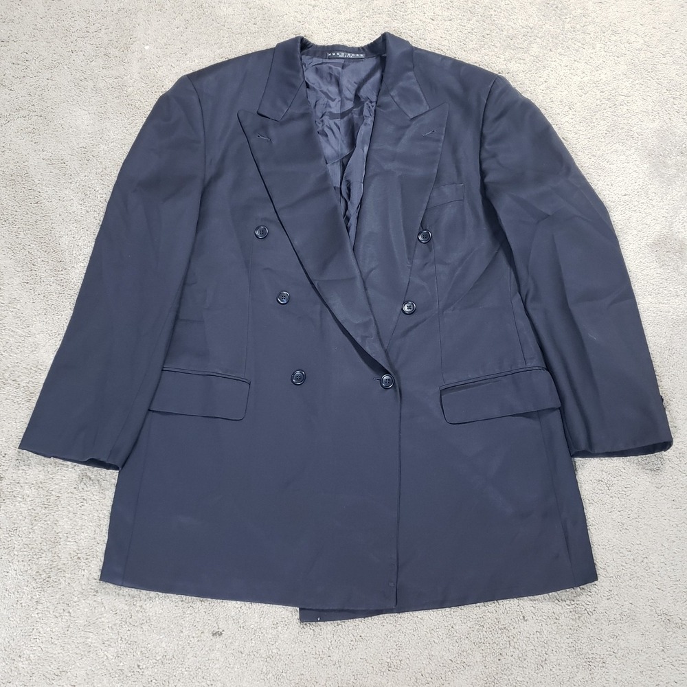 Vintage Hugo Boss Blazer Mens 48L Black Double Breasted Wool Peak Lapel Jacket